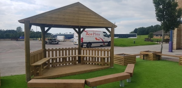 6m Sheltered Half Hex Stage with Seating
