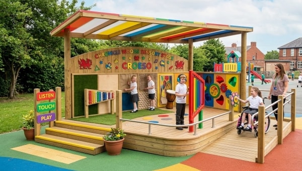 Inclusive Sensory Stage with Canopy & Accessible Ramp